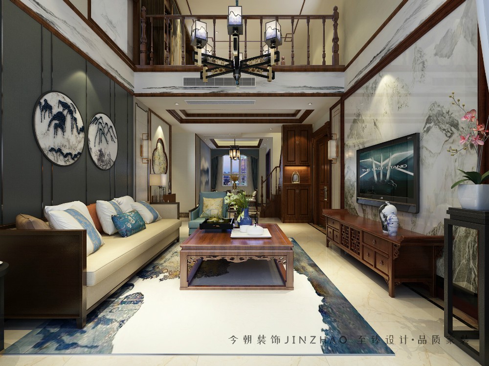 豪门府邸新中式装修效果图-四居案例效果图-185.0平装修美图-北京今朝装饰