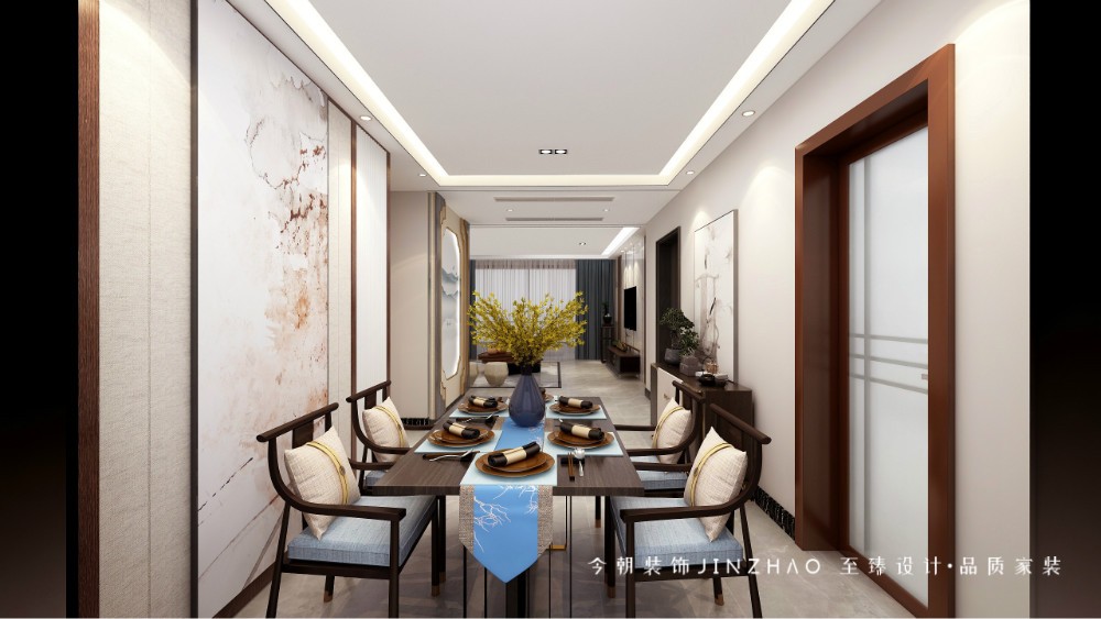天山熙湖新中式风格餐厅装修效果图